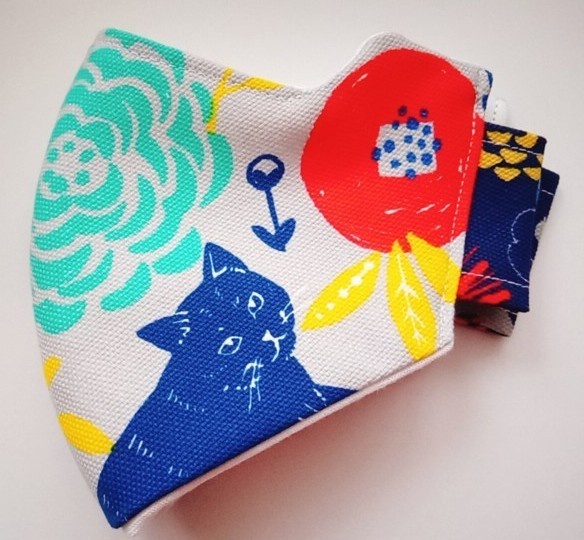 【ハンドメイド】立体マスク+インナーマスク  (猫柄②・ワイヤー入り布マスク)