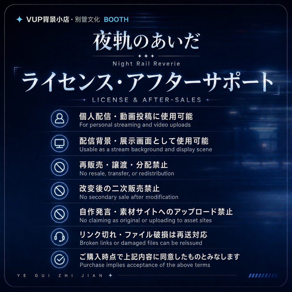 〖背景素材 / Shoostフィルター〗夜軌のあいだ|VTuber配信背景素材 / 夜駅ホーム / 青色光影 / 近未来レール / 横画面・縦画面 / 前景・光影オーバーレイ / Shoostフィルター素材 / Night Rail Reverie