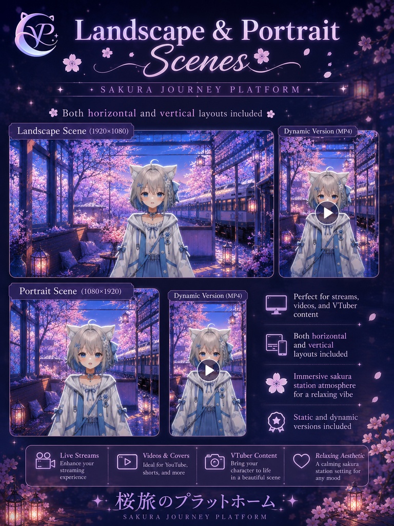 【動く背景】♡ 桜旅のプラットホーム ♡ 桜吹雪が舞うレトロな駅|VTuber向け配信背景素材