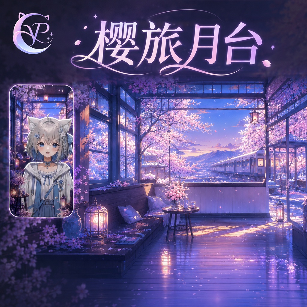 【動く背景】♡ 桜旅のプラットホーム ♡ 桜吹雪が舞うレトロな駅|VTuber向け配信背景素材