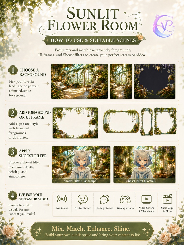 【動く背景】♡ 晴光の花房 ♡ 陽だまりのガラス温室でやさしい時間|VTuber向け配信背景素材