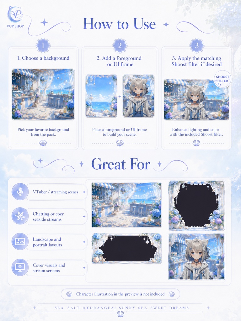 【動く背景】♡ 海塩あじさい~晴海の甘い夢~ ♡ 波に揺れる花びらと光の魔法|VTuber向け配信背景素材