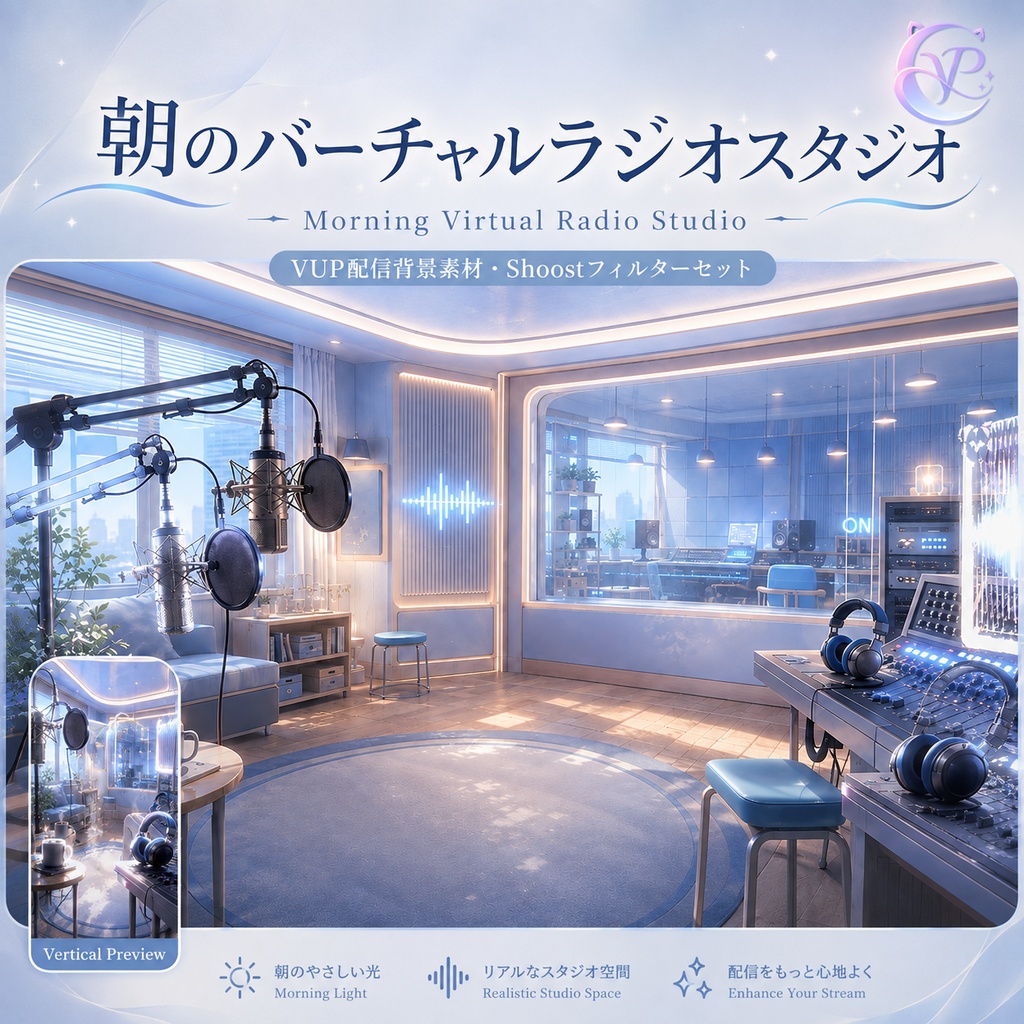 【動く背景】♡ 朝のバーチャルラジオスタジオ ♡ やわらかな朝日とおはよう配信｜VTuber向け配信背景素材