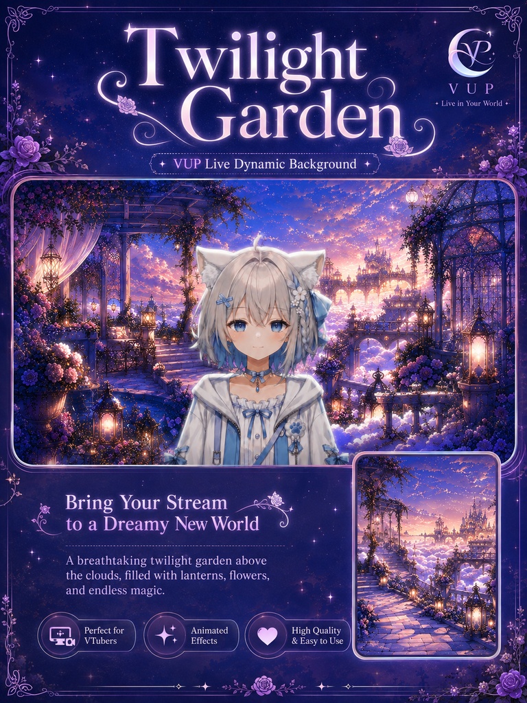 【動く背景】♡ トワイライトガーデン ♡ 夕暮れに舞う花びらと柔らかな光|VTuber向け配信背景素材