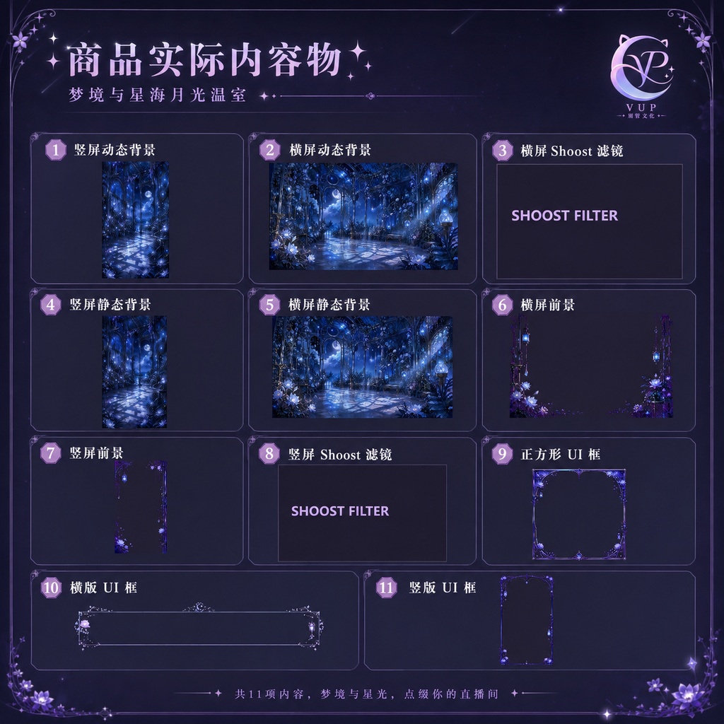 【動く背景】♡ 夢と星海の月灯り温室 ♡ 月明かりの星海に浮かぶガラス温室|VTuber向け配信背景素材