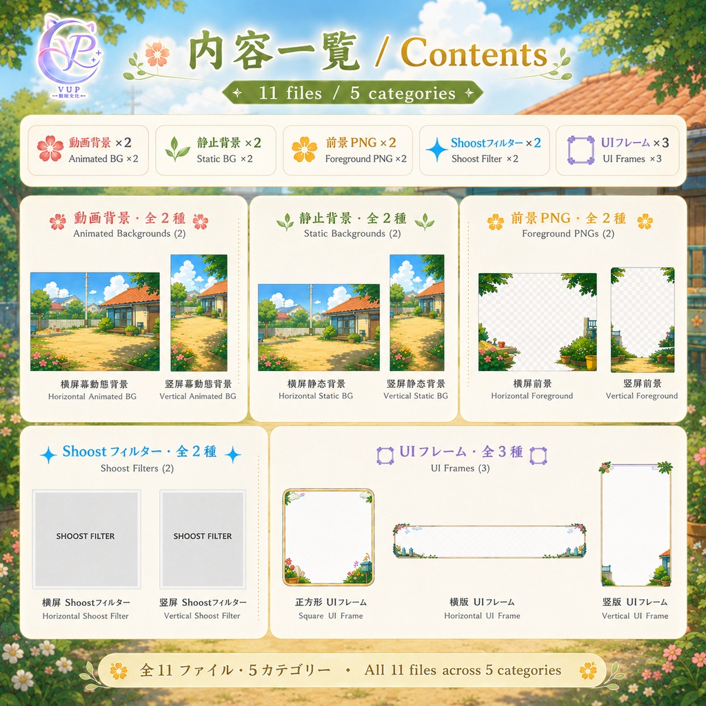 【動く背景】♡ 春日部の夏 ♡ 青空と緑の田舎庭園で癒やしの夏|VTuber配信背景素材