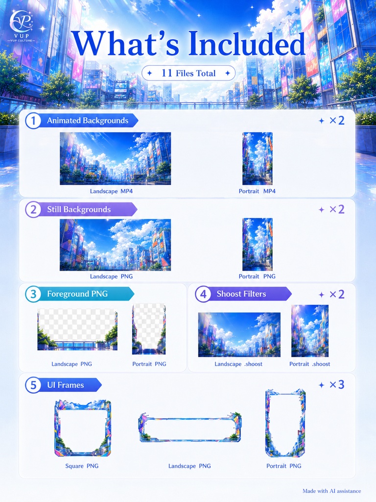 【動く背景】♡ 晴れの街並み ♡ 明るいストリート風景で配信を彩ろう|VTuber配信背景素材