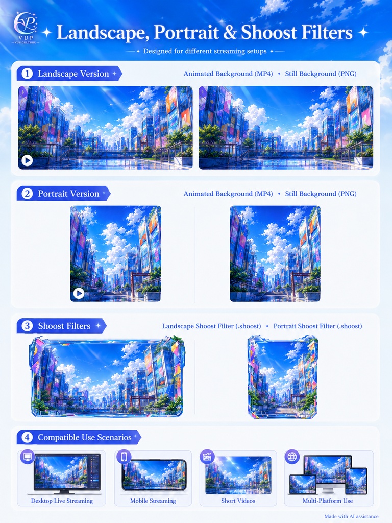 【動く背景】♡ 晴れの街並み ♡ 明るいストリート風景で配信を彩ろう|VTuber配信背景素材