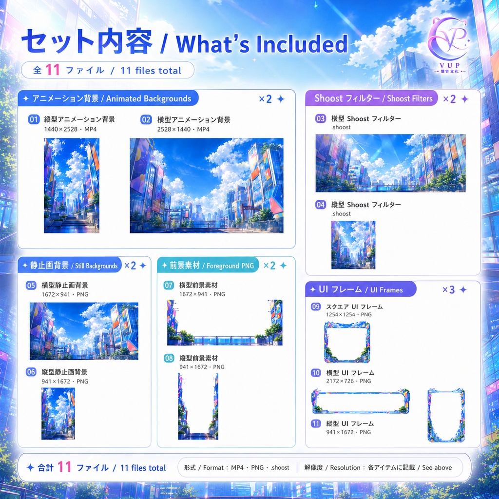 【動く背景】♡ 晴れの街並み ♡ 明るいストリート風景で配信を彩ろう|VTuber配信背景素材