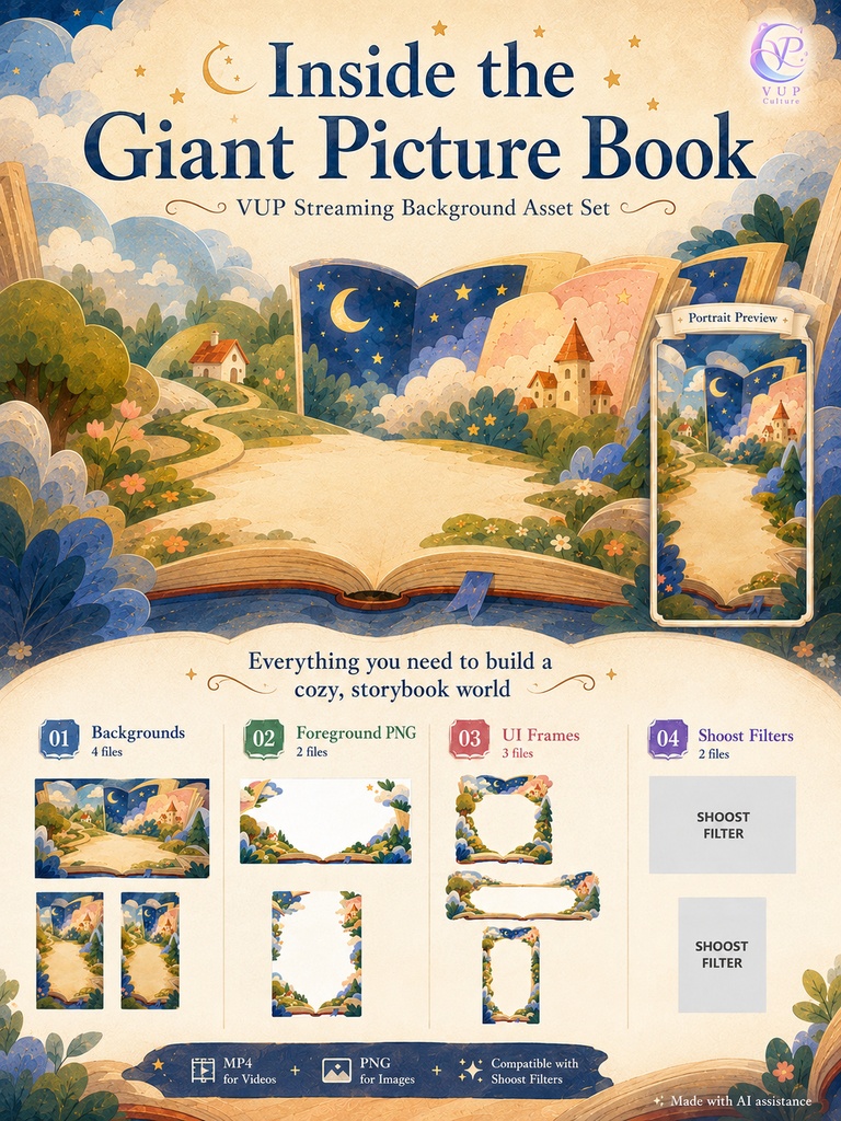 【動く背景】♡ 巨大絵本の世界 ♡ 紙の質感とイラストの線が織りなす温かい物語空間|VTuber配信背景素材