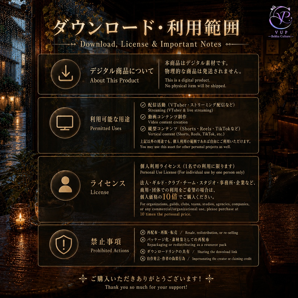 【動く背景】♡ 雨後路地裏カフェの内側 ♡ VTuber配信背景素材