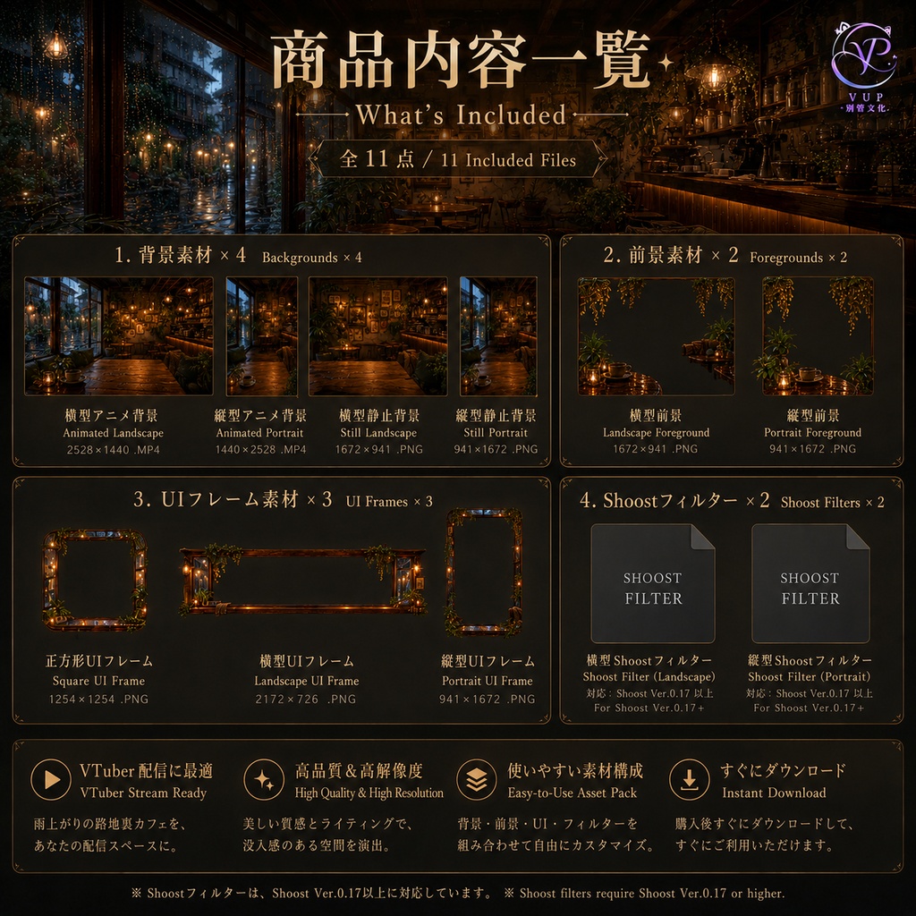 【動く背景】♡ 雨後路地裏カフェの内側 ♡ VTuber配信背景素材