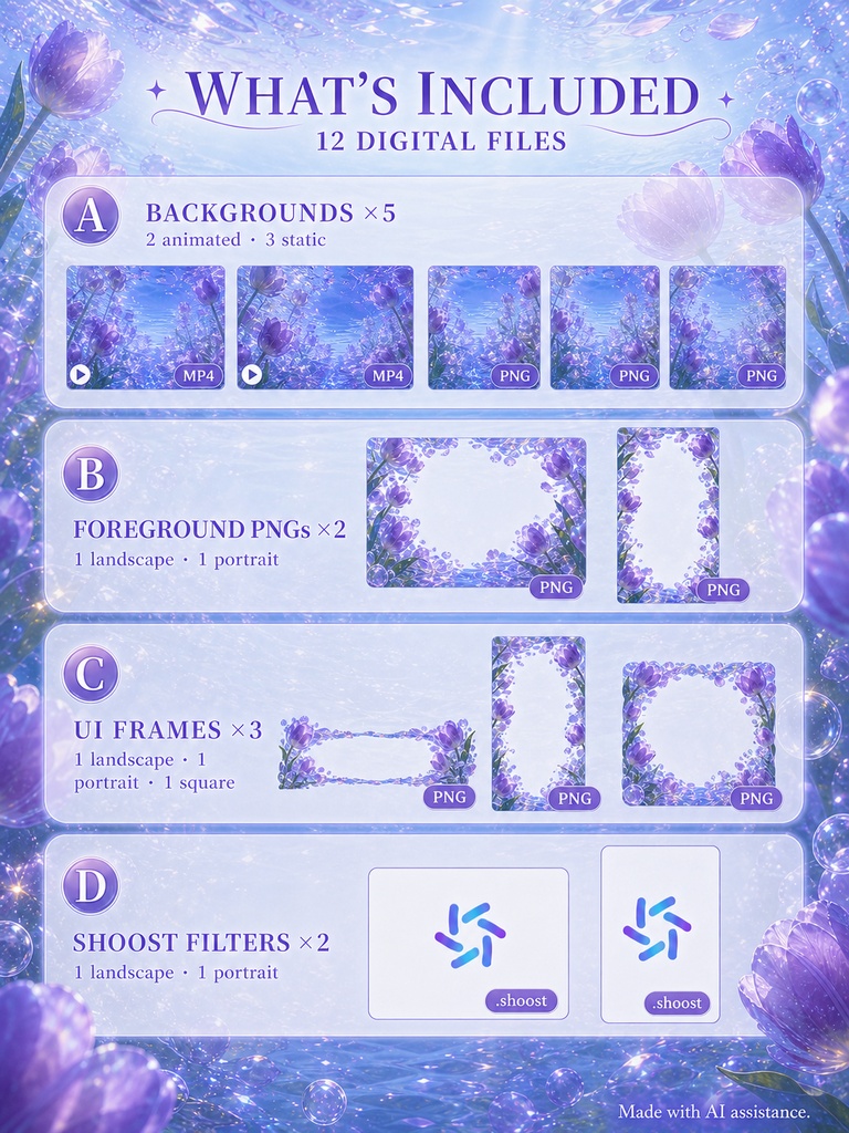 【動く背景】✧ 紫の浮遊光|VTuber・Vライバー配信背景 ✦ 横縦対応・前景・UI・Shoost 0.17
