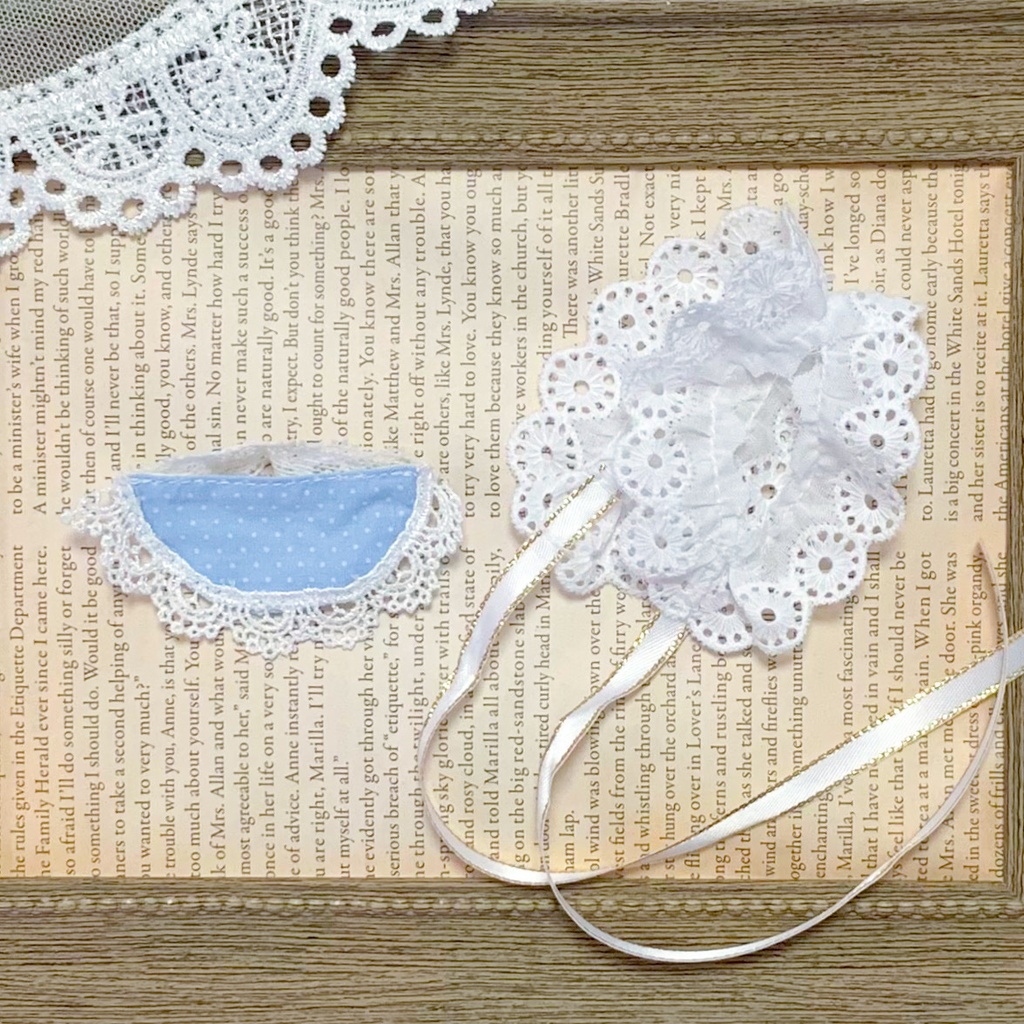 水色ドットのふりふりスタイ＆ヘッドドレス