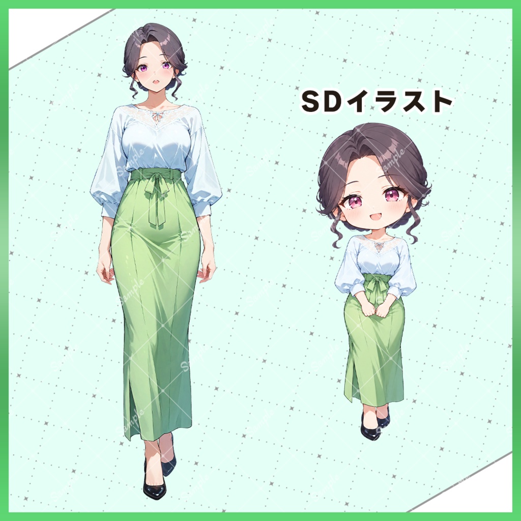 【立ち絵素材】女性_ほんわかお姉さん/表情差分+SDキャラ【02_無料あり】