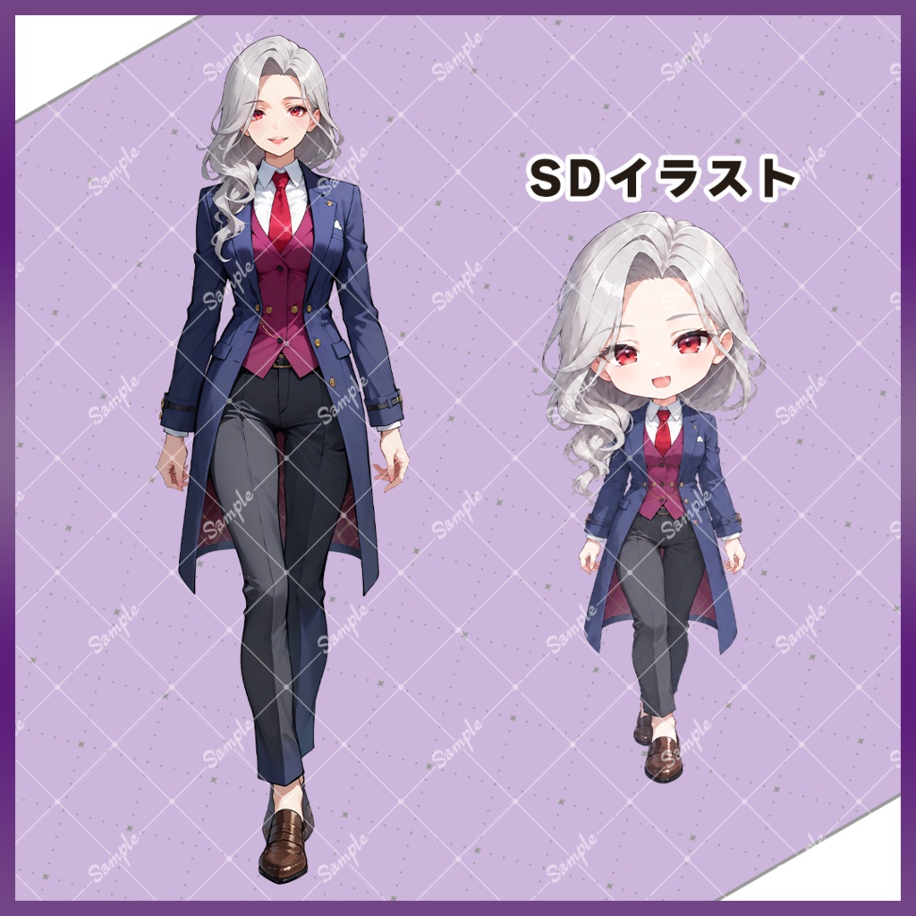 【立ち絵素材】女性_クールお姉さん/表情差分+SDキャラ【03_無料あり】