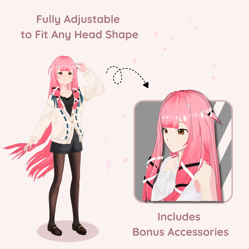 【VRoid】 Wavy Long with Ribbon Women's Hair Preset Vol. 5