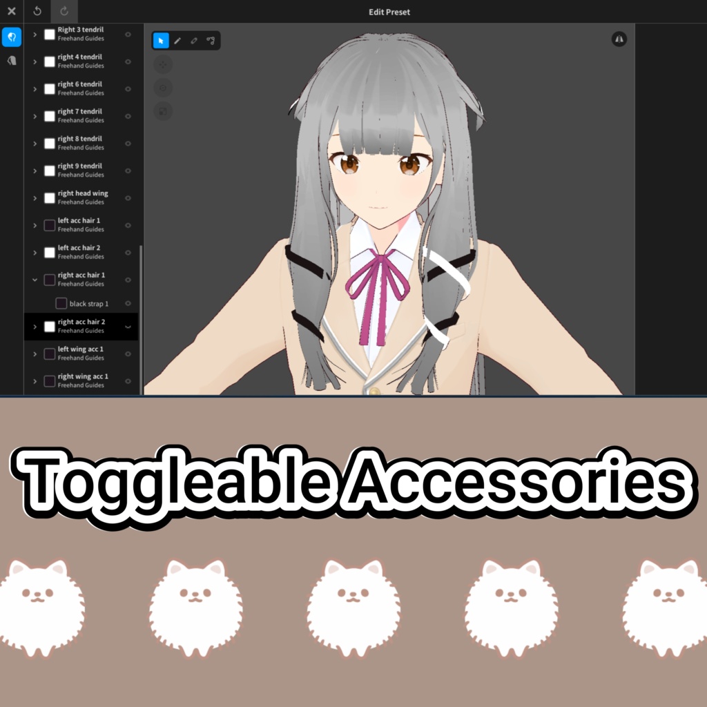 【VRoid】 「心音」 ラップリボン&ウェービーロング / Wrapped Ribbon & Wavy Long Hair Cocone's Hair Preset