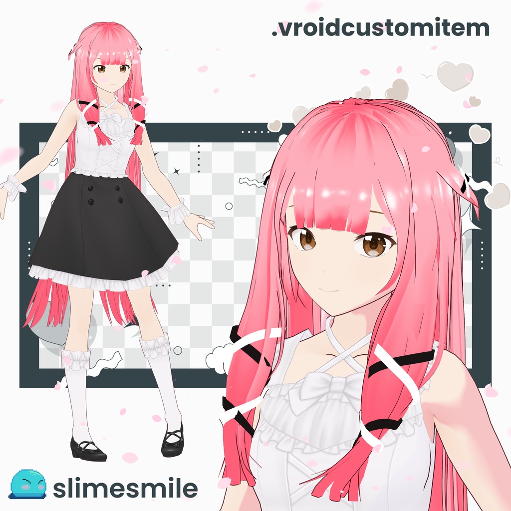 【VRoid】ラップリボン＆ウェービーロング +特典アクセ / Wrapped Ribbon & Wavy Long Hair Preset + Bonus Hair Accessories
