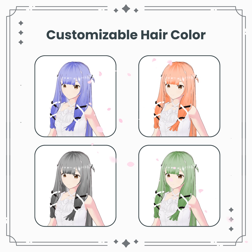 【VRoid】ラップリボン&ウェービーロング +特典アクセ / Wrapped Ribbon & Wavy Long Hair Preset + Bonus Hair Accessories