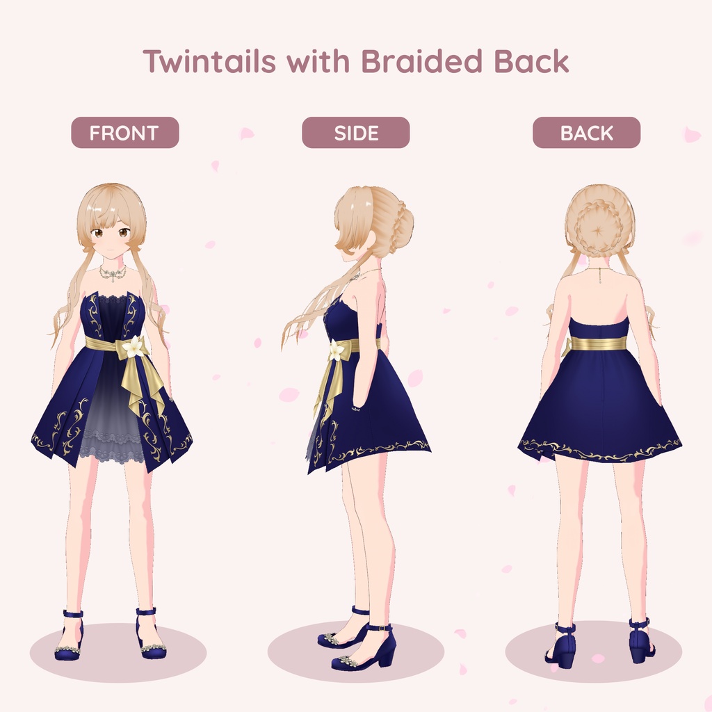 【VRoid】 Twintails with Braided Back Women's Hair Preset Vol. 6