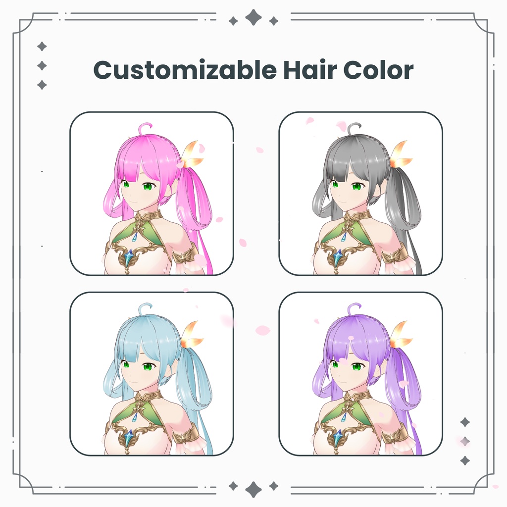【VRoid】輪っか風ゆるふわツインテール&三つ編み +特典アクセ / Wavy Ring Twin Tails & Braids Hair Preset + Bonus Hair Accessories