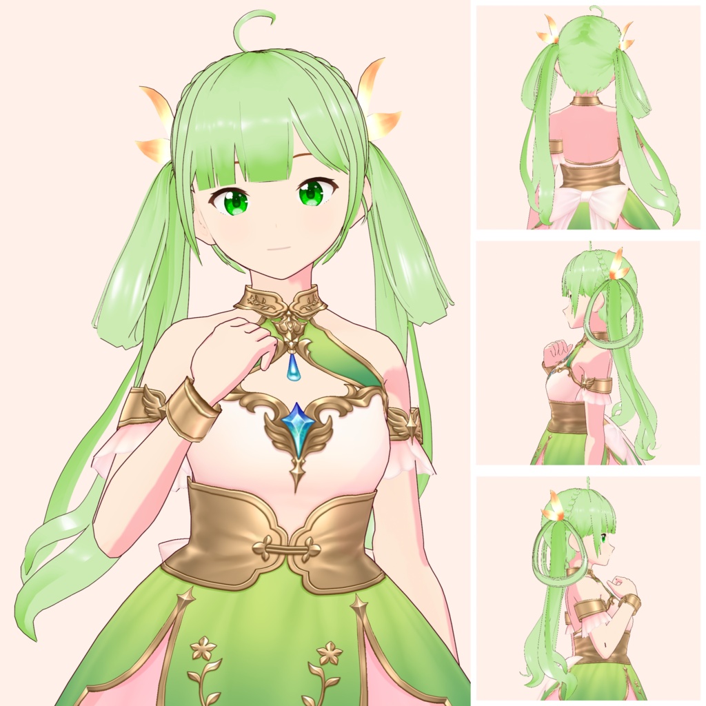 【VRoid】「サクナ」 輪っか風ゆるふわツインテール&三つ編み / Wavy Ring Twin Tails & Braids Sakuna's Hair Preset