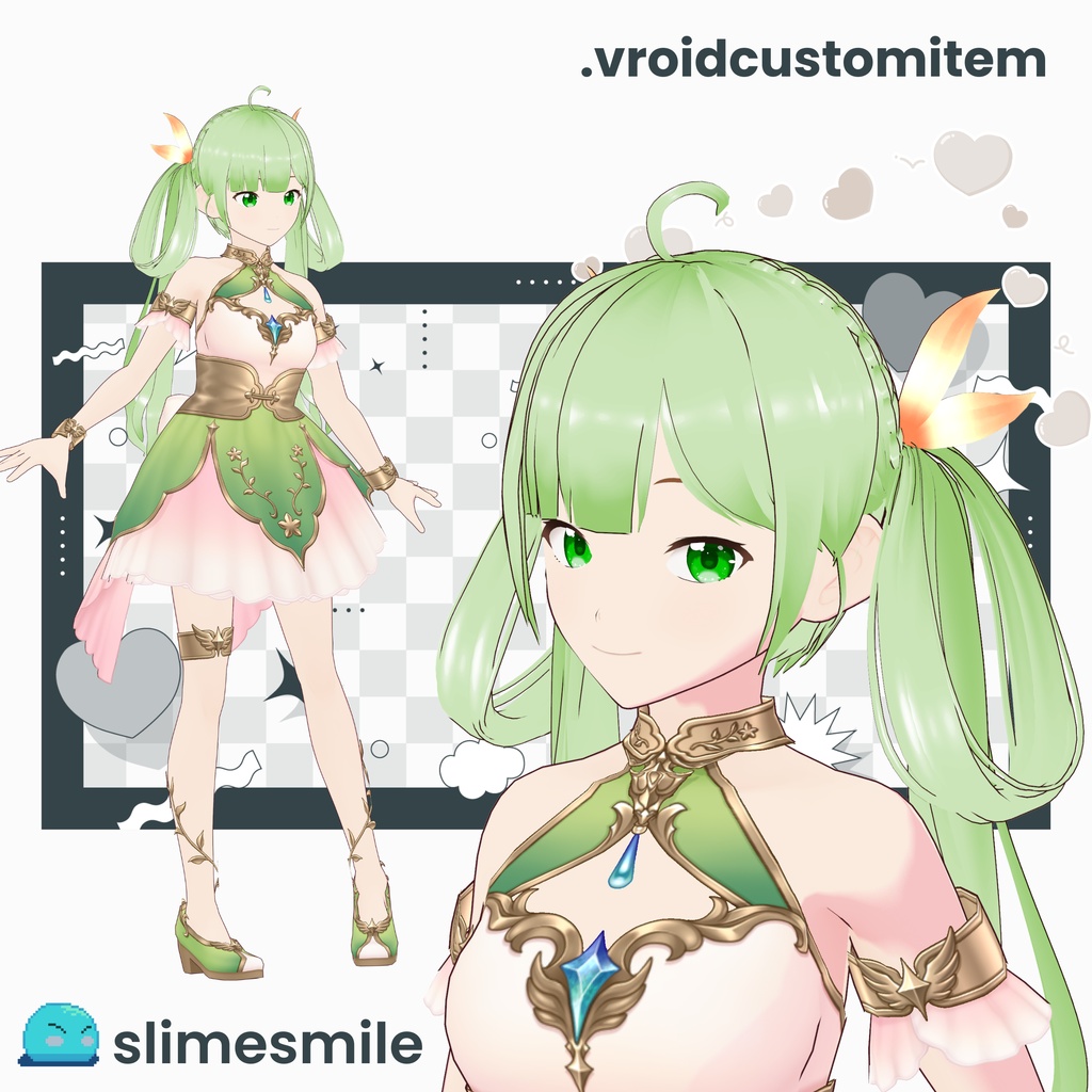 【VRoid】輪っか風ゆるふわツインテール&三つ編み +特典アクセ / Wavy Ring Twin Tails & Braids Hair Preset + Bonus Hair Accessories