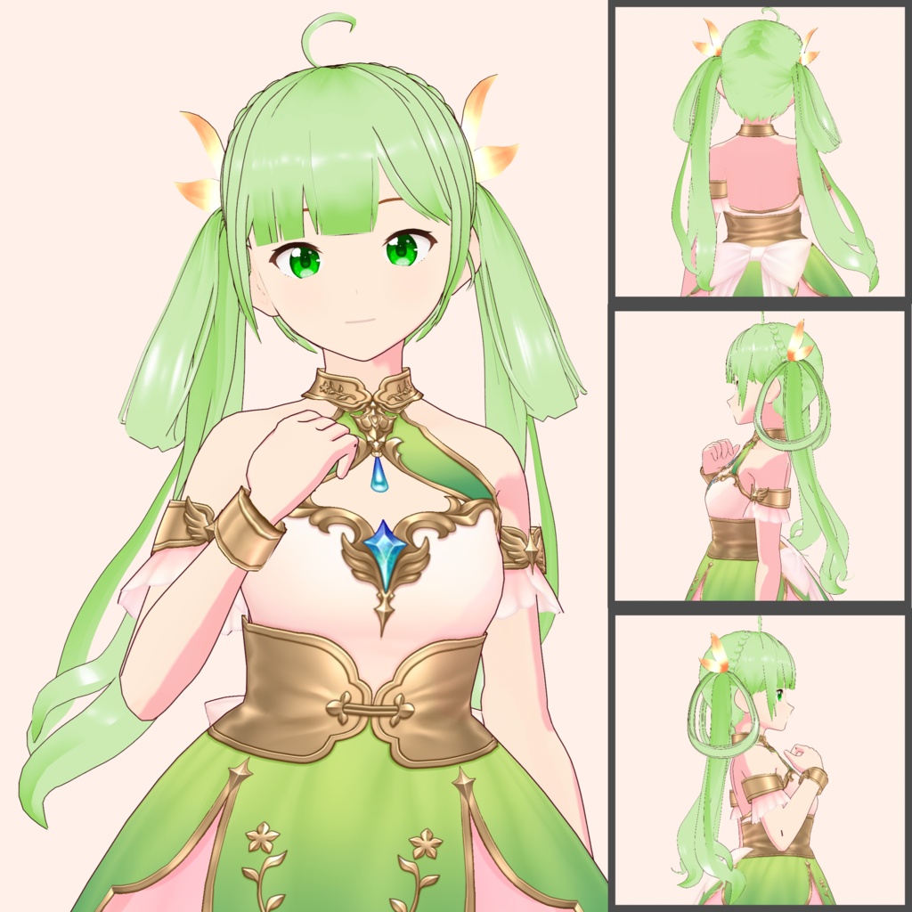 【VRoid】「サクナ」 輪っか風ゆるふわツインテール&三つ編み / Wavy Ring Twin Tails & Braids Sakuna's Hair Preset