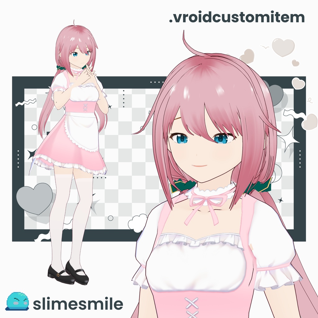 【VRoid】シュシュ付きツインテール&ミディアムバング +特典アクセ / Cute Twintails & Medium Bangs + Bonus Hair Accessories