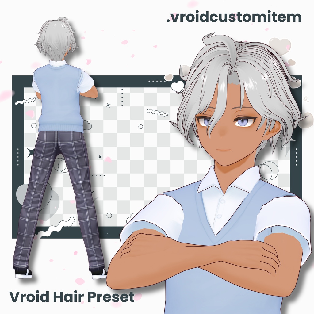 【VRoid】男性用無造作うざバングヘアプリセット / Messy Long Bangs Men's Hair Preset
