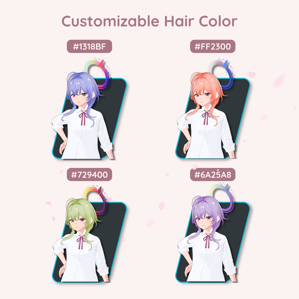 【VRoid】 Side-Tail Short Hair & Optional Halo Women's Hair Preset Vol.12