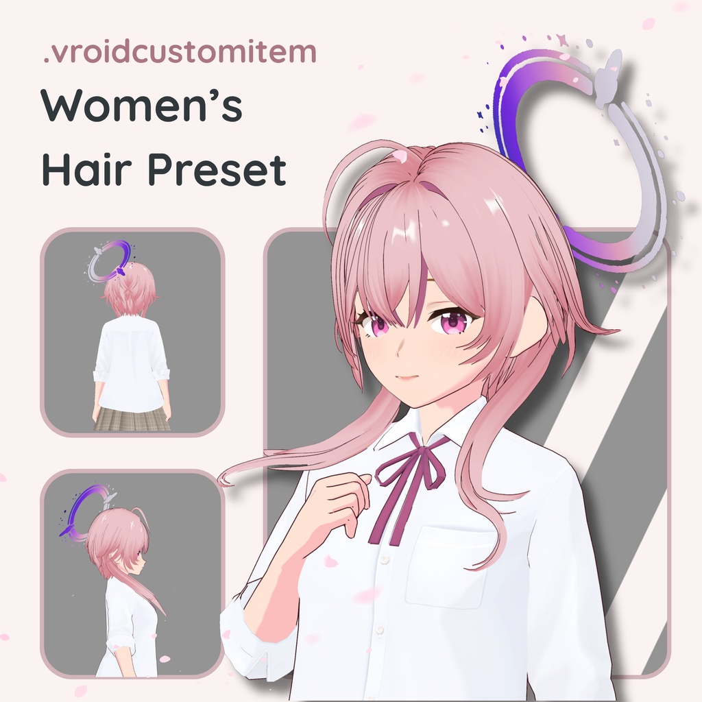 【VRoid】 Side-Tail Short Hair & Optional Halo Women's Hair Preset Vol.12