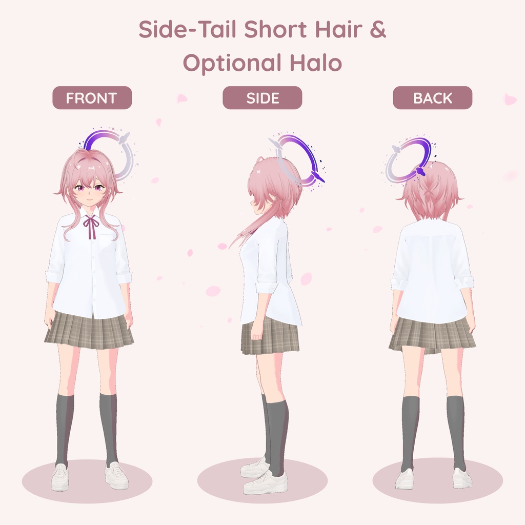【VRoid】 Side-Tail Short Hair & Optional Halo Women's Hair Preset Vol.12
