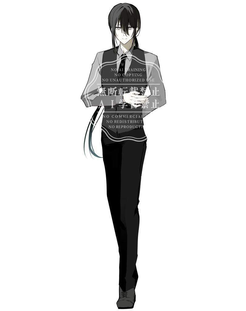 【立ち絵+差分7枚】黒づくめスーツの長髪お兄さん