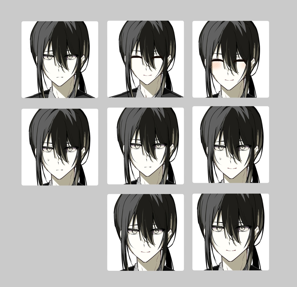 【立ち絵+差分7枚】黒づくめスーツの長髪お兄さん