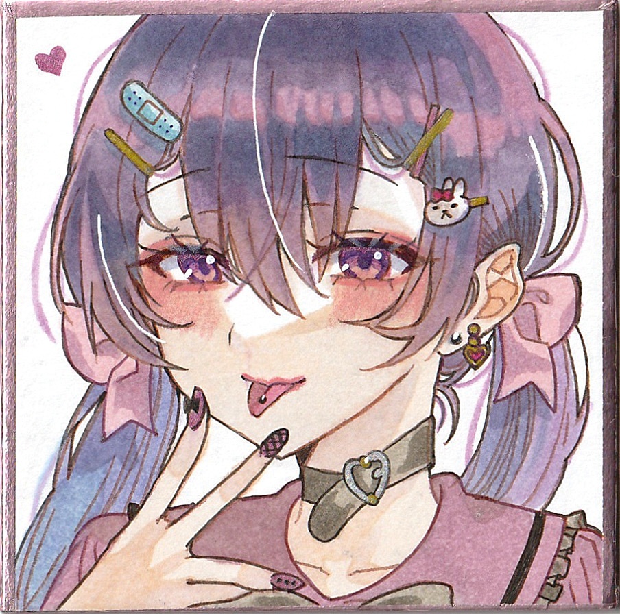 地雷系風女の子 2枚セット手描きイラスト色紙