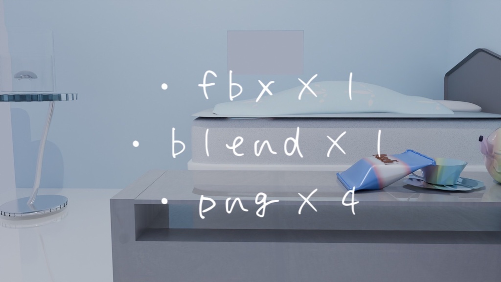 クラゲ女子のベッドルーム[3Dアセット2個、png画像4枚]