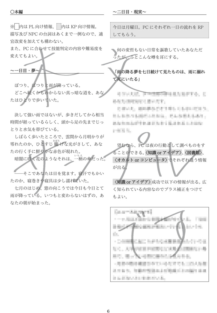 CoC6版シナリオ『常雨の夢』