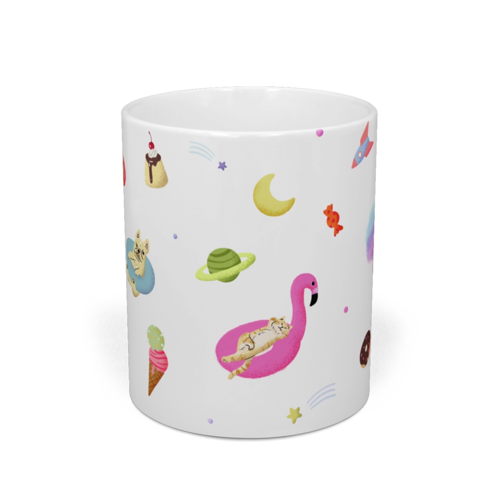 宇宙をただよう犬と猫 マグカップ