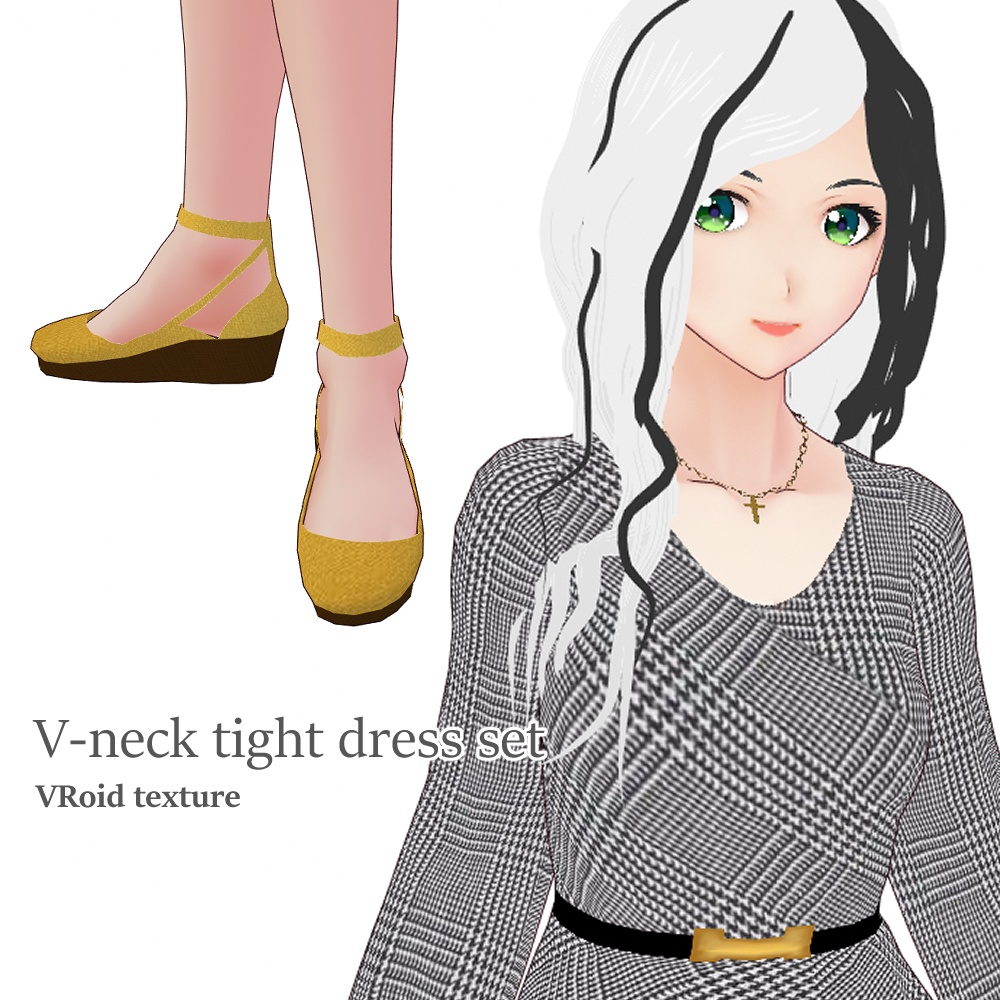 VRoid Vネックタイトワンピセット(7色)長袖