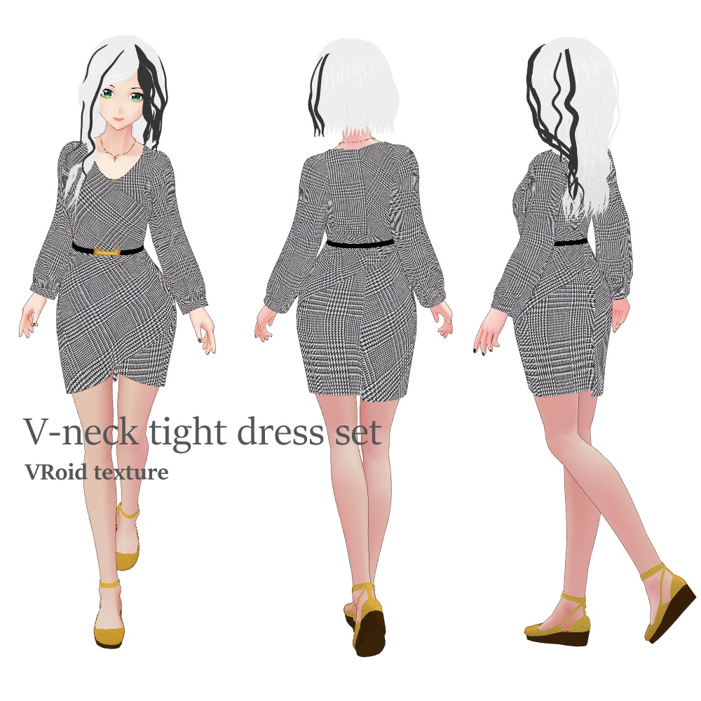 VRoid Vネックタイトワンピセット（7色）長袖