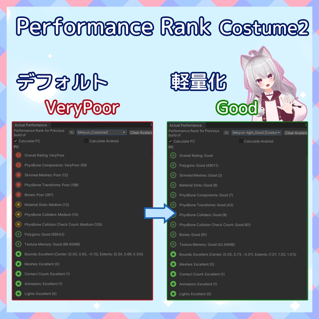 『~02/05セール中』【VRChat】軽量化Prefab めいゆん (Good/Medium)