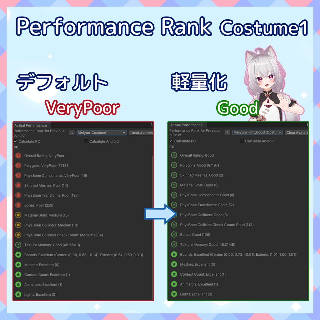 『~02/05セール中』【VRChat】軽量化Prefab めいゆん (Good/Medium)