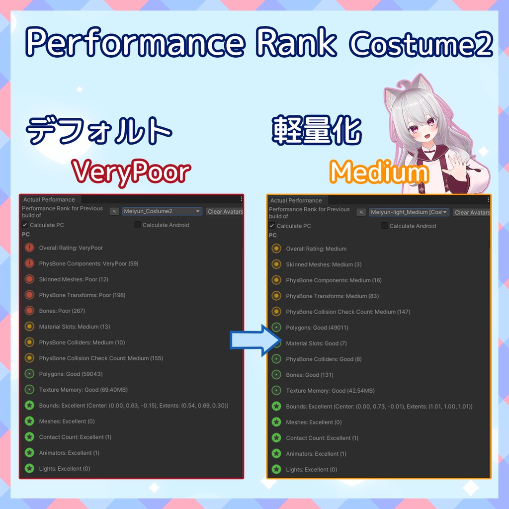 『~02/05セール中』【VRChat】軽量化Prefab めいゆん (Good/Medium)