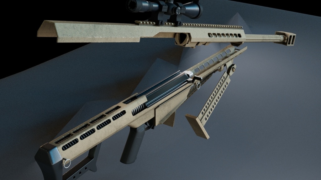 3Dモデル_対物ライフル バレットm82【ハイポリゴン】