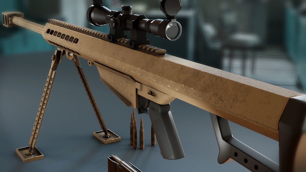 3Dモデル_対物ライフル バレットm82【ハイポリゴン】