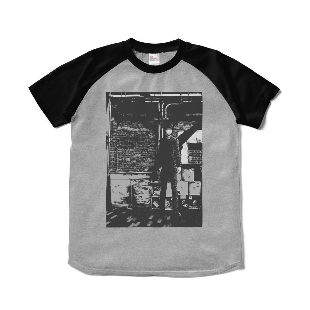 ラグランTシャツ - 杢グレー×ブラック