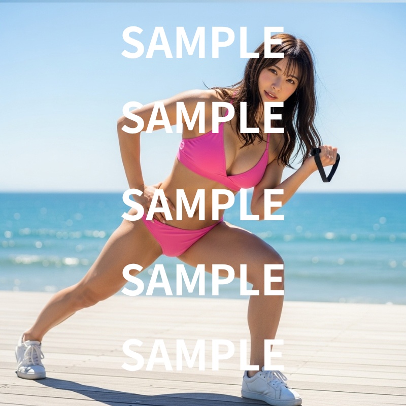 【AI美女画像集100枚以上】フェミニンで可愛い雰囲気のアスリート風美女×夏のビーチグラビア