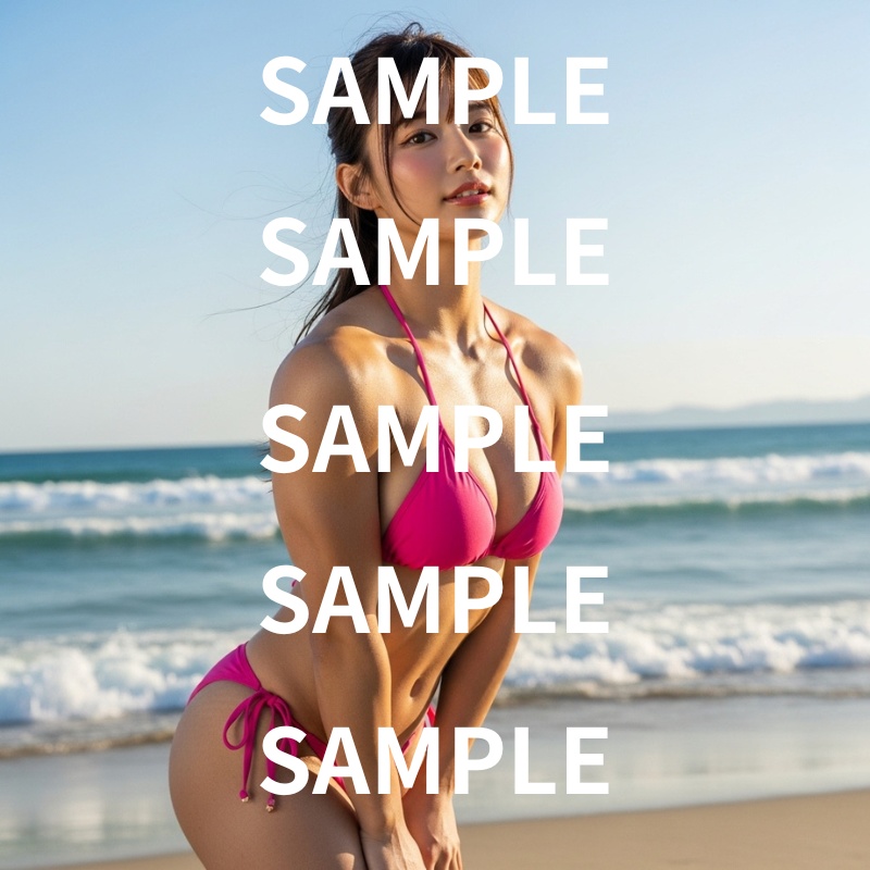 【AI美女画像集100枚以上】フェミニンで可愛い雰囲気のアスリート風美女×夏のビーチグラビア